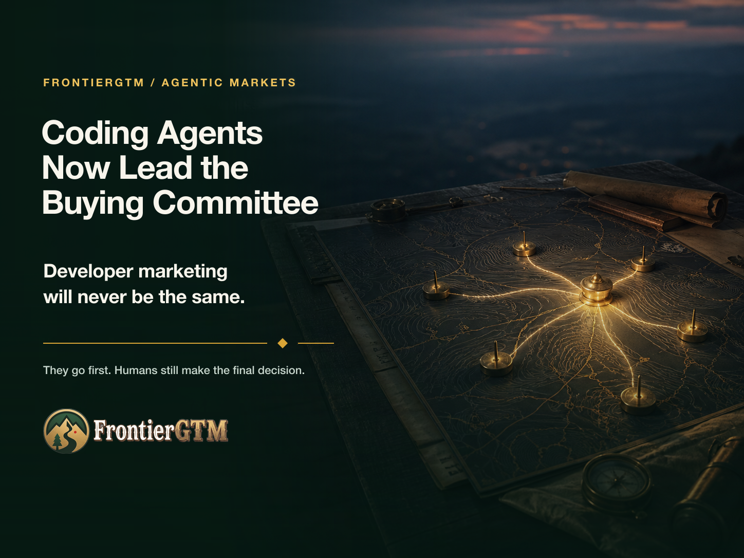 A frontier survey table showing coding agents leading a network of technology-buying decisions, titled “Coding Agents Now Lead the Buying Committee.”